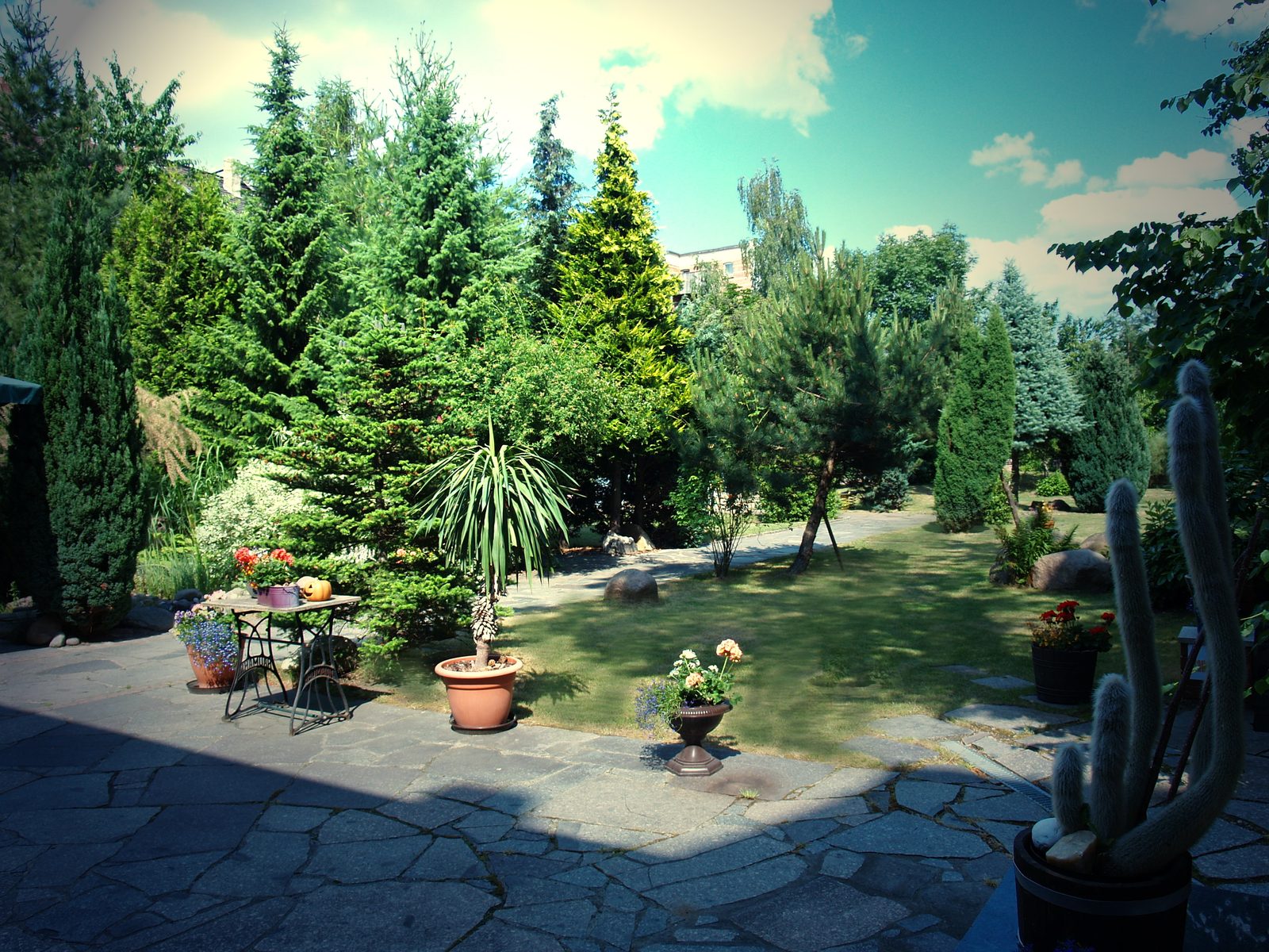 Studiogarten mit Sitzgelegenheiten